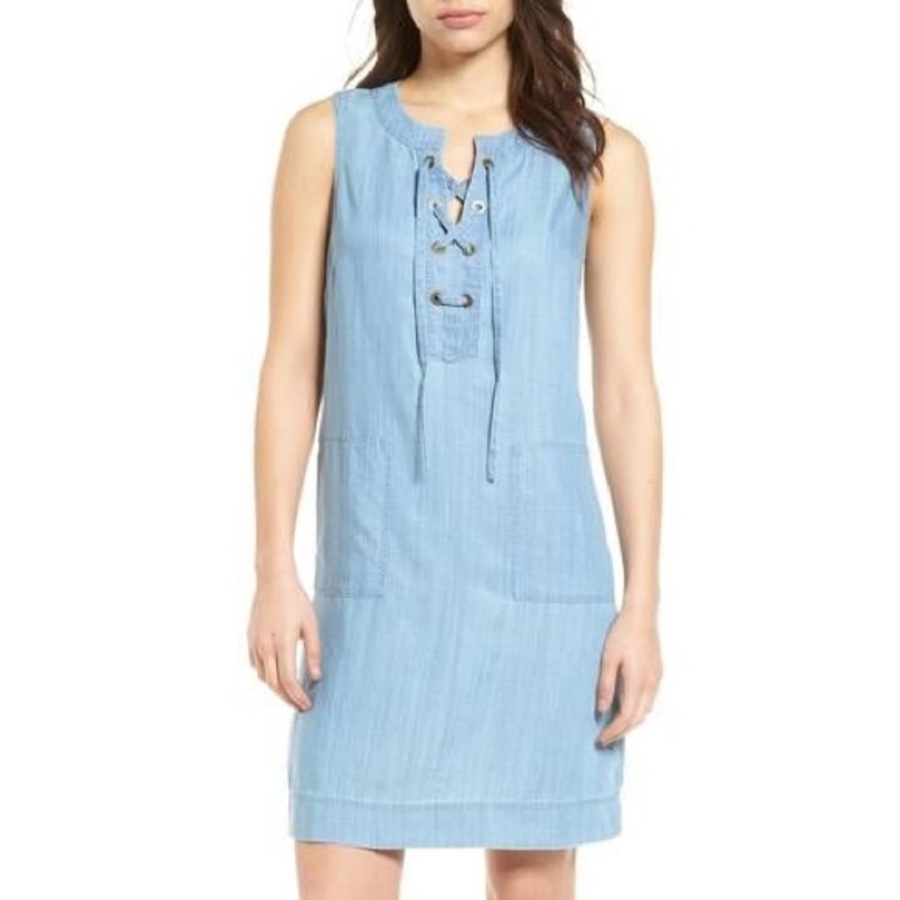 Tommy Bahama Lace-Up Chambray Shift Dress